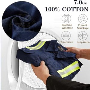 Camisa de Soldadura Resistente al Fuego FR, Talla M, Negra, Mangas de Algodón, Resistencia al Calor de 300-500°C, Costuras Soldadas, Cuello Redondo, para Mecánicos - Product Image 4