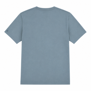 T-shirt en coton bleu poussière à col rond avec détail de manches minimalistes, personnalisable, uni, à manches courtes, pour homme, vêtement décontracté, vente en gros - Product Image 2
