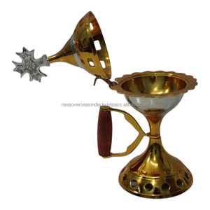 Quemador de incienso vintage de latón con mango de madera, soporte para incienso, decoración de templo, quemador de incienso para meditación - Product Image 4