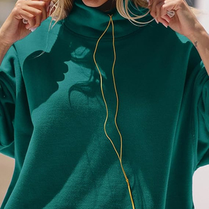 เสื้อฮู้ดคอเต่าผ้าฝ้ายฟลีซสำหรับผู้หญิง แบบโอเวอร์ไซส์ สวมใส่ได้ทั้งชายและหญิง สไตล์ลำลอง ขายส่งจำนวนมาก - Product Image 5