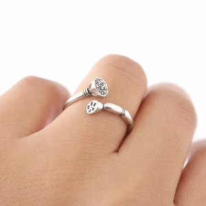 925 Sterling Silver Lotus Paw Print <b>Adjustable</b> <b>Ring</b> – Handmade Dainty Jewelry Gift - Product Image 1