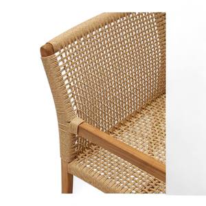 Fauteuil de salon moderne en teck, dossier en rotin tressé à la main, structure en bois massif, design scandinave, fauteuil de détente - Product Image 6