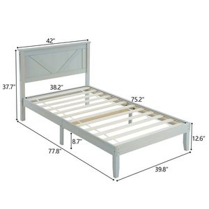 Solid Wood Twin Size Platform Bed Frame with Gray Wash Headboard Premium Wooden Beds - Product Image 3