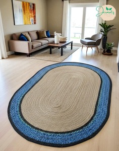 Alfombra Redonda de Yute Jermatz con Patrón de Medallón, Hecha a Mano, Estilo Bohemio, para Sala de Estar, Color Marrón Natural - Product Image 5
