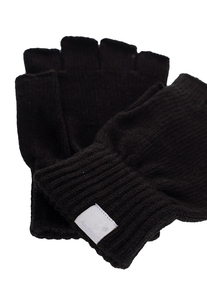 Black <b>Wool</b> Knitted Elastic Wrist-Length Fingerless <b>Gloves</b> Thermal Casual Winter Wear Plain Style Custom Design - Product Image 4