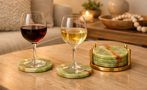 Natural Green Onyx Polished Pebble <b>Coaster</b> Stone Table Mat Round <b>Drink</b> <b>Coaster</b> for Hospitality Decor - Product Image 3