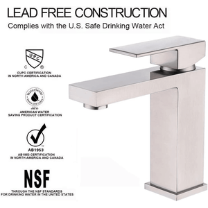 Rubinetto Monocomando Moderno per Lavabo Bagno in Ottone Massiccio, Robusto, con Foro Singolo a V, Finitura Nichel Spazzolato - Product Image 5