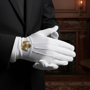 Gants en coton brodés du Rite écossais de 32e degré - [Blanc] 100% coton avec symbole maçonnique brodé - Product Image 2