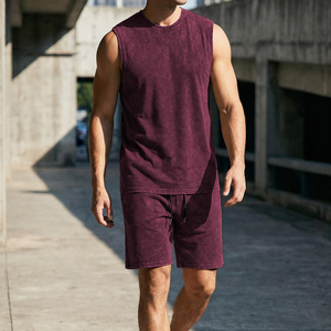 Ensemble de shorts d'été personnalisés pour hommes en tissu polyester et élasthanne, tenue de sport et de jogging, chemise sans manches coupe ajustée avec short pour hommes - Product Image 5