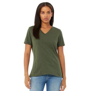 6405 Bella toile femmes col en v jersey t-shirt manches courtes moderne coupe décontractée 100% coton t-shirt respirant - Product Image 4