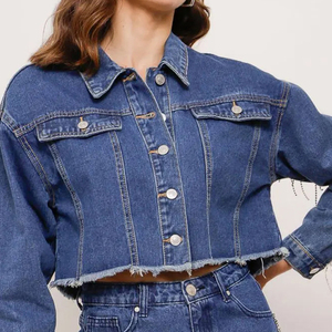Ensemble deux pièces pour femmes, nouvelle collection printemps, couleur unie, style streetwear, couleur personnalisable, respirant, en spandex/polyester, veste à manches longues, jean denim - Product Image 4