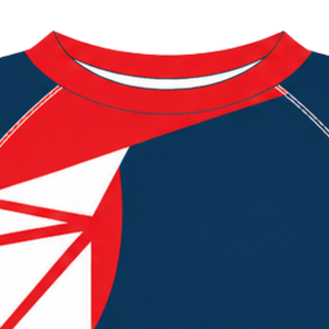 Camiseta Deportiva de Compresión Azul Marino, Roja y Blanca, de Manga Corta, Cuello Redondo, con Diseño Geométrico, para Entrenamiento Atlético - Product Image 4