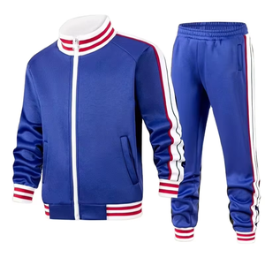 Boys' Winter Cotton Webbing Striped Stand Collar Windproof Zipper Sweatshirt Casual Sport Jacket Set Available Select Colors - Product Image 1