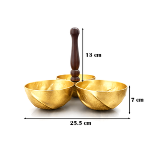 Ensemble de bols à collation en métal doré de luxe avec poignée en bois, écologiques, durables, modernes, pour servir lors de fêtes, pour la maison ou l'hôtel - Product Image 5