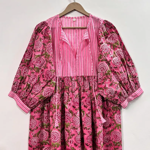 Vestido Casual Midi para Mujer, Tejido 100% Algodón, Liso, Manga Corta, Cintura Imperio, Estilo Babydoll, Cuello en V, Holgado, Funcional - Product Image 3