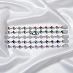 Bracelet Moissanite en Argent 925 Plaqué Rhodium, Motif Fleur Verte, Sertissage Pavé, Bracelet de Luxe pour Femme - Product Image 6
