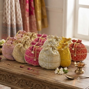 Wholesale Bulk Indian Ethnic Silk <b>Potli</b> <b>Bags</b> with Handcrafted Embroidery, Decorative Pearl Bead Handles, and Premium Drawstring - Product Image 4