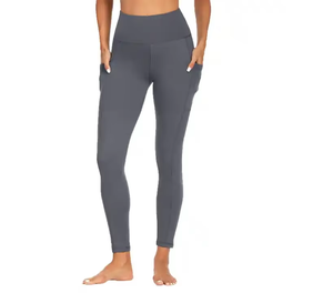 High Waist Full Length Yoga <b>Leggings</b> <b>With</b> <b>Pockets</b> Seamless Spandex Nylon Four-Way Stretch Solid Color Women Activewear Pants - Product Image 2