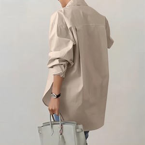 Camisa Elegante de Manga Larga con Cuello para Mujer, Moda de Primavera y Otoño, Color Sólido, Dobladillo Dividido, Camisa de Trabajo Oversize Estilo OL - Product Image 2