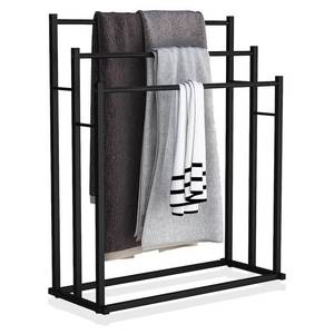 Porte-serviettes triple barre en métal noir moderne, support autoportant, organisateur de salle de bain, gain de place, structure minimaliste durable - Product Image 1