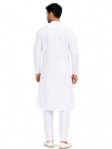 <b>Men's</b> White Kurta <b>Pajama</b> <b>Set</b>, Traditional Indian Ethnic Wear with Mandarin Collar - Product Image 3