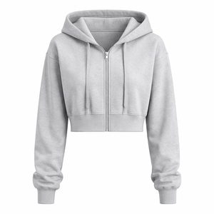 Wholesale Custom 100% Cotton Winter Cropped <b>Zip</b> Hoodie for Women-Digital Printing OEM Manufacturer & Factory Direct Supplier - Product Image 1