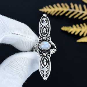 925 Sterling Silver Natural <b>Moonstone</b> <b>Ring</b> Leaf Design Boho Engagement <b>Ring</b> Gift Jewelry - Product Image 1