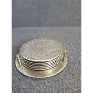 Antique <b>Silver</b> Hammered <b>Coasters</b> with Gold Rim Metal Drink Mat Set - Elegant Restaurant & Wedding Table Decoration Accessories - Product Image 5