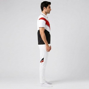 OUTDO Men's <b>White</b> Red Black <b>Cricket</b> Uniform With Diagonal Stripe Design Breathable Polyester Sportswear <b>Cricket</b> Uniform - Product Image 3