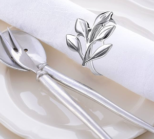 แหวนรองผ้าเช็ดปากสแตนเลส ลายใบไม้ ดีไซน์วงกลม งานฝีมือทันสมัย ของตกแต่งโต๊ะอาหาร แหวนรองผ้าเช็ดปากเหล็ก - Product Image 1