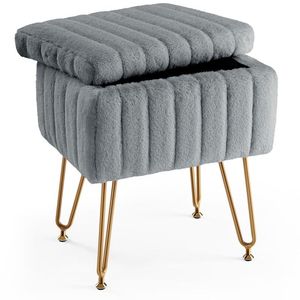 Panca da Palestra con Contenitore, Pouf Quadrato in Morbida Pelliccia Sintetica, Poggiapiedi Moderno Regolabile - Product Image 1