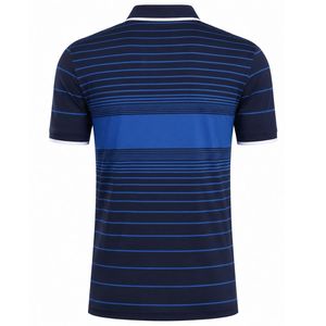 Men's <b>Navy</b> Blue Striped Sublimation Polo Shirt Short Sleeve Lightweight Athletic Wear Comfortable Golf Clothing for Sports - Product Image 2