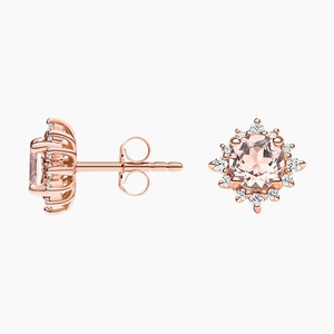 Pendientes de lujo con Morganita y Halo de Diamantes Cultivados en Laboratorio en Oro Rosa de 14K - Product Image 3
