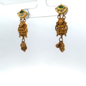 Ensemble collier et boucles d'oreilles en or antique 22 carats certifié BIS - Bijoux de temple traditionnels faits à la main en AU916 - Product Image 4