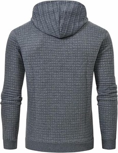 Sweat-shirt à capuche en tricot gaufré gris foncé pour homme, coupe classique, décontracté, manches longues, pull d'automne - Product Image 3