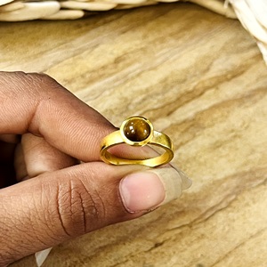 Anillos de Latón de Diseño Único, Anillo Minimalista de Ojo de Tigre, Joyería Boho de Latón para Mujer, Chapado en Oro de 18k, Texturizado, Solitario, Venta al por Mayor/OEM - Product Image 3