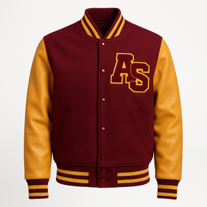 <b>Men's</b> Maroon Arizona <b>Varsity</b> <b>Jacket</b> With Gold PU Leather Sleeves Embroidery Front Letterman <b>Bomber</b> Coat Autumn Casual Wear - Product Image 1