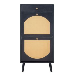 Scarpiera Nera 54x24x110cm in Rattan con 1 Cassetto e 2 Scomparti Ribaltabili, Materiale in Truciolato - Product Image 2