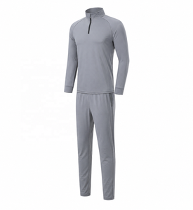 Conjunto Deportivo para Hombre con Cierre de 1/4, Top de Manga Larga de Color Sólido con Pantalones de Cintura Elástica, Corte Regular, para Otoño - Product Image 2