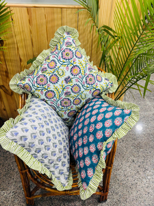 Meilleures Housses de Coussin Bohèmes en Coton Faites à la Main, Luxe, Imprimé Indien au Bloc, Volants, Motifs Floraux, Personnalisables - Product Image 4
