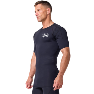 T-shirt de compression personnalisé bleu marine à manches courtes pour homme, col ras du cou, ajusté, pour entraînement sportif, vêtement de sport, sous-vêtement de base pour la gym - Product Image 2