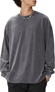 Camisetas de Manga Larga con Logotipo Personalizado OEM, Camisetas Extra Grandes para Hombre, Estilo Vintage, Lavado Ácido, Cómodas, Lisas, Multicolores, Cuello Redondo - Product Image 5