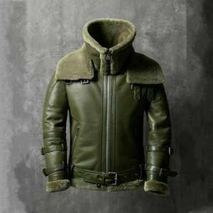 Premium Quality Breathable Winter Warm Custom <b>Men</b> Genuine <b>Shearling</b> Leather Coat Double Breasted Fur Lined <b>Jacket</b> - Product Image 2