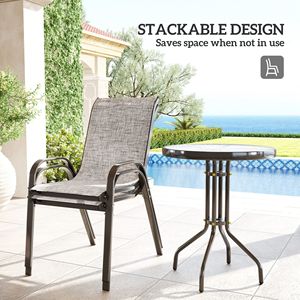 Set da bistrot da 3 pezzi con sedie grigie impilabili e mobili da giardino in vetro per balcone sul cortile - Product Image 5