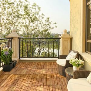 27 pz Piastrelle a incastro multifunzionali in legno di acacia da 30x30 cm per esterni, modello fai-da-te con bordo scanalato per decking da giardino - Product Image 4
