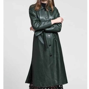 Women’s Leather Long Trench Coat – Double Breasted Windproof OEM ODM Wholesale - Product Image 1
