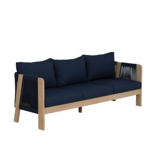 Sofá de 3 plazas para exteriores de madera maciza y cuerda azul real moderno | Patio lounge para hoteles, villas, patios | Fabricante de Vietnam - Product Image 1