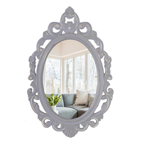 Miroir mural ovale moderne en bois sculpté, décoratif, fait main, durable, avec cadre en MDF gris vieilli, pour salon et salle de bain