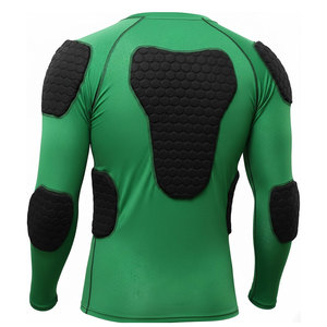 <b>Men's</b> Green Padded <b>Compression</b> <b>Shirt</b> Full Sleeve Crew Neck Fitted Protective Top for Sports Training - Product Image 2