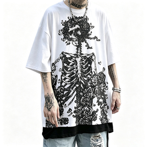 Camiseta Punk Gótica con Estampado Digital de Calavera, Ajuste Regular, Tejido de Punto, Estilo Urbano, Antiarrugas, Transpirable, de Secado Rápido, 300 Gramos - Product Image 4